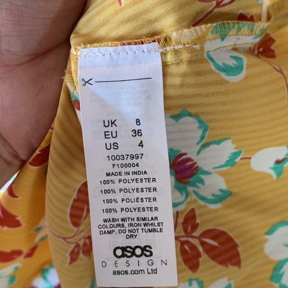 ASOS DESIGN frill neck midi tea dress in yellow floral print open back size‎ 4 - Picture 9 of 15